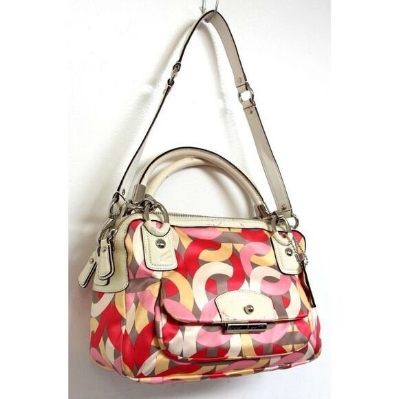 COACH MULTI SIGNATURE SATIN WHITE PATENT LEATHER SATCHEL SHOULDER BAG HANDBAG - Picture 4 of 12